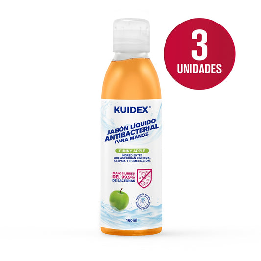 Jabón líquido antibacterial para manos Kuidex® funny apple x 160 mL - bolsa x 3 unid